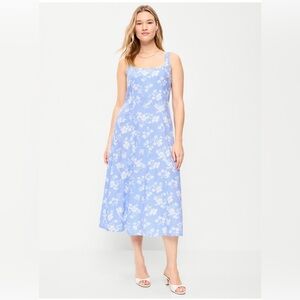 Old Navy Fit & Flare Sleeveless
Linen-Blend Midi Dress Blue Floral sz L NWT